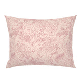 Lacey mulberry silk pillowcase in blush pink with delicate line-drawn feminine faces among roses and florals