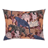 Big Cats mulberry silk pillowcase featuring tigers, leopards and panthers among leaves in burgundy, dusty rose and terracotta