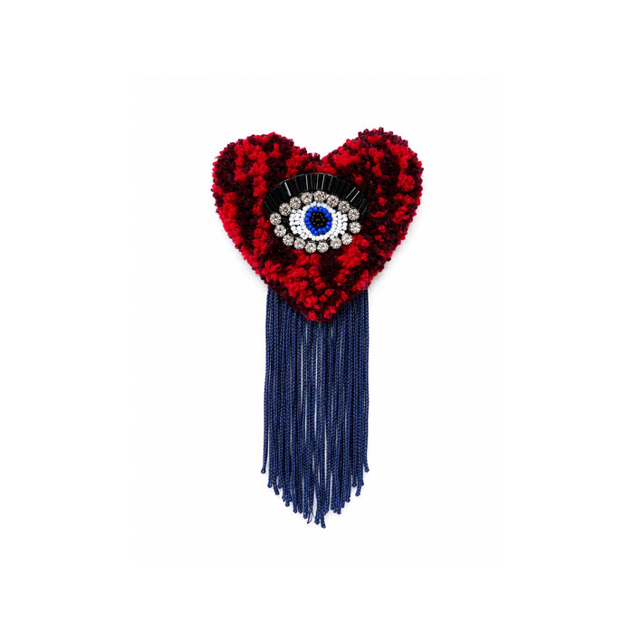 Broche touffetée faite à la main, Rouge cramoisi