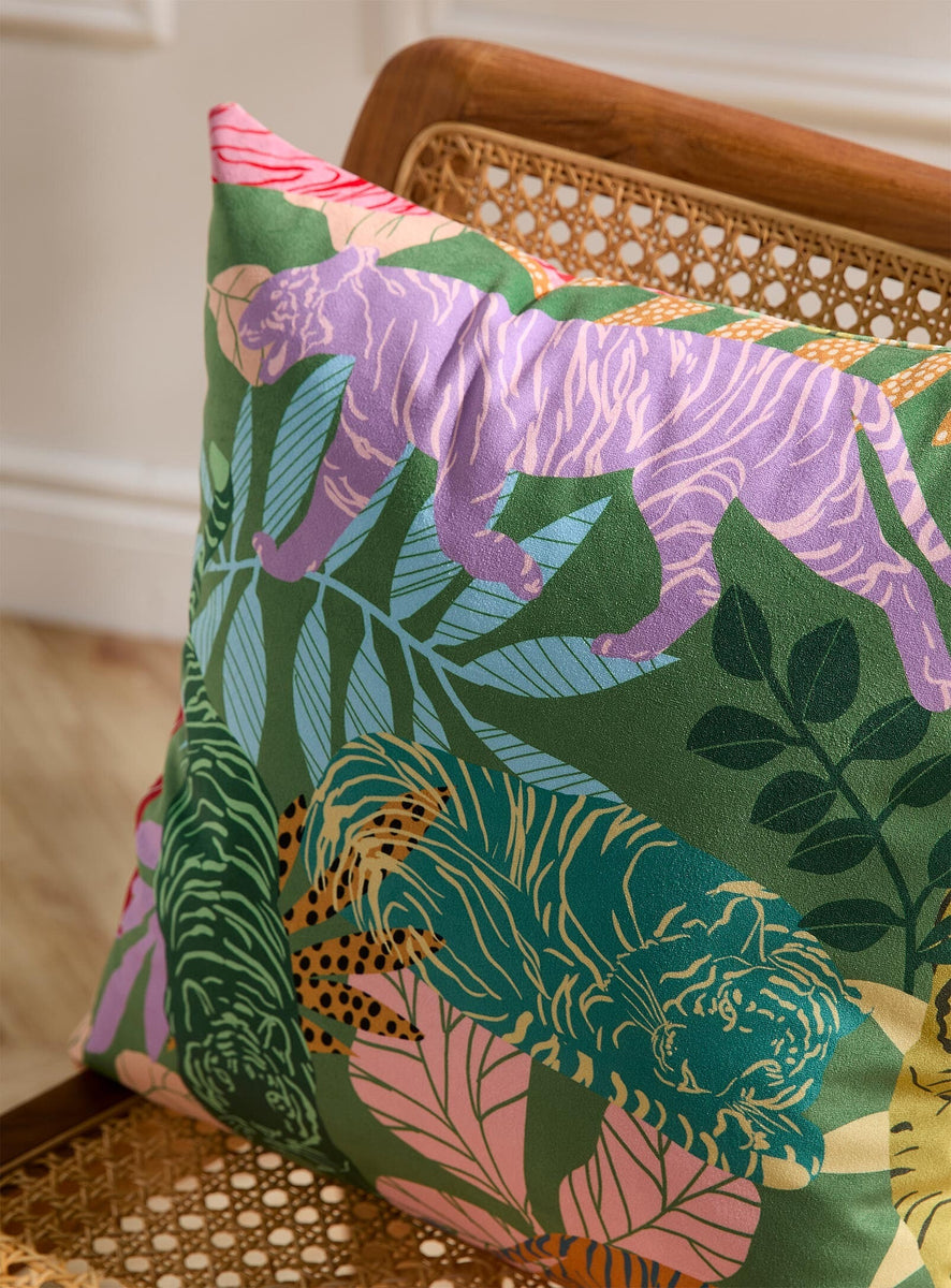 Coussin en velours Tigresse verte
