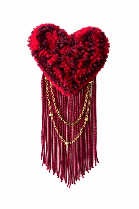 Handmade tufted brooch, Reds