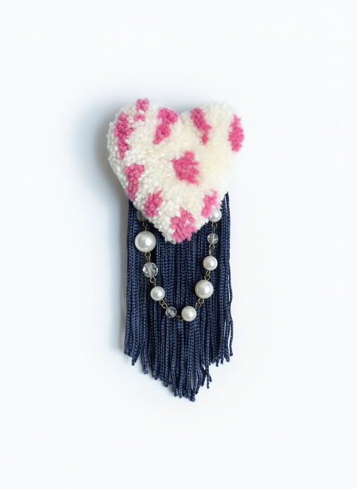 Handmade Tufted Brooch, polka dot pink