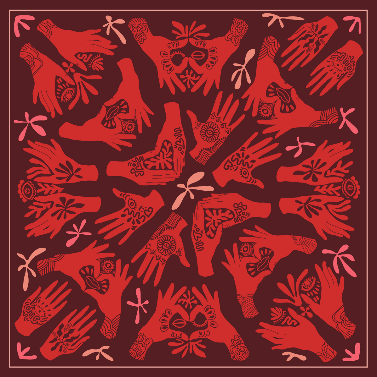 Bandana rouge en coton « Main bienveillante »