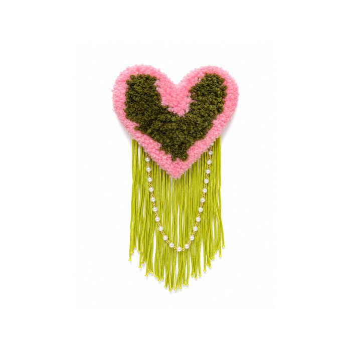 Broche tuftée main - Vert et rose