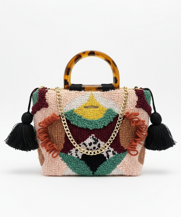 Clean minimal product photo of textured purse