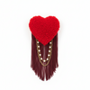 Clean product photo of red heart brooch with fringe