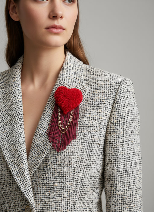 Broche touffetée faite main, Cœur Général