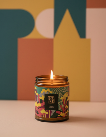 EOS candle in modern color blocking setting