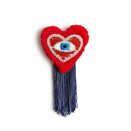 Evil Eye Heart Brooch — White Background with Natural Shadow
