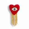 Evil Eye Heart Brooch with Yellow Fringe — White Background
