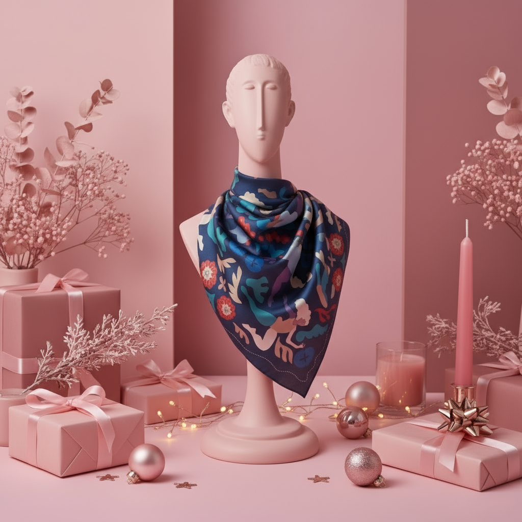 Fresco Silk Scarf - Tied Style Pink Holiday