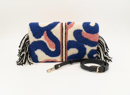 Hand-tufted clutch back view