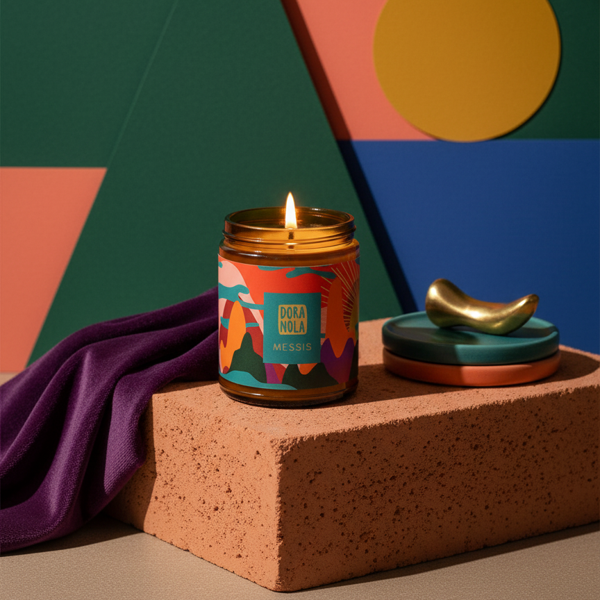 MESSIS candle with bold color blocking