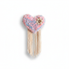 Pink & Blue Heart Brooch with Pearl Cluster & Cream Fringe — White Background