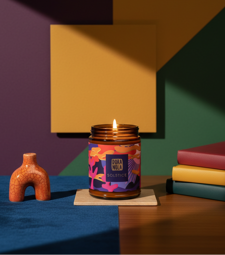 SOLSTICE candle with bold color blocking