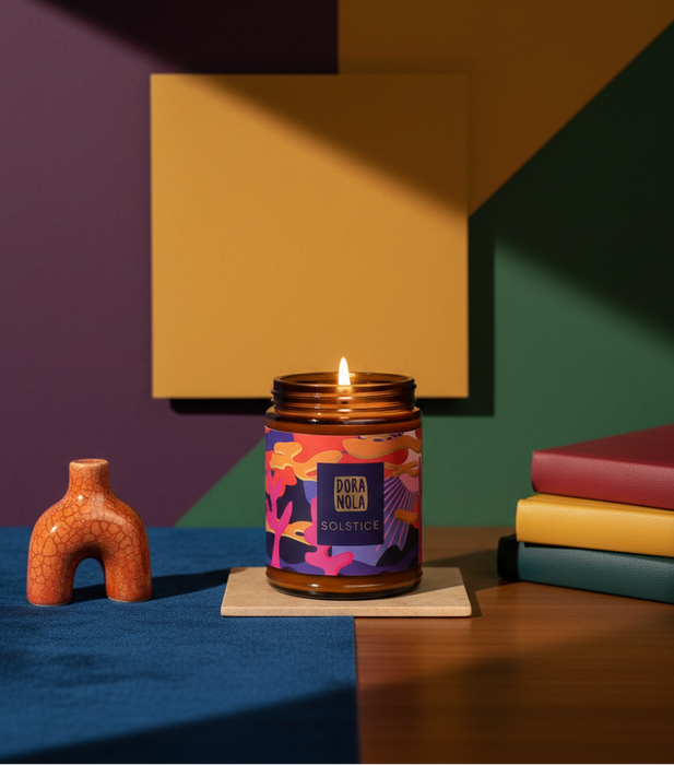 SOLSTICE candle with bold color blocking