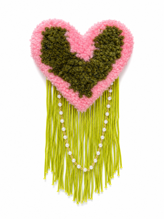 Broche tuftée main - Vert et rose